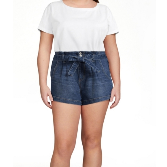 NOBO Denim Two Button Paper Bag Self Tie High Waisted Shorts Size XXL/19 - Picture 6 of 7